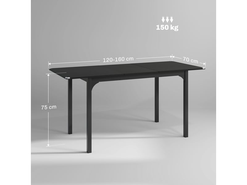 Table à manger pliante et extensible de 4 à 6 personnes, pieds en acier, pour petits espaces, salle à manger, noir - Conforama E
