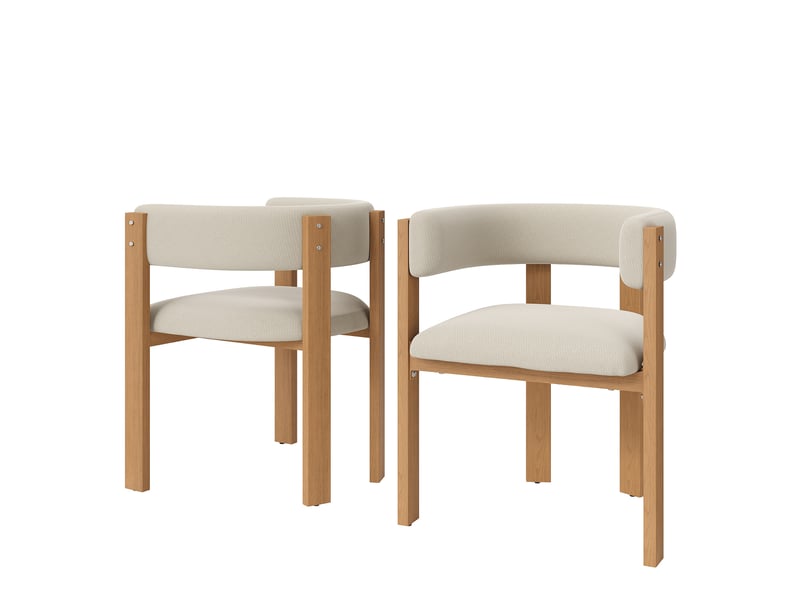  Lot de 2 chaises de salle à manger beige, dossier ergonomique rembourré, pieds métal effet bois naturel, assise épaisse, charge 150 kg  - Conforama A