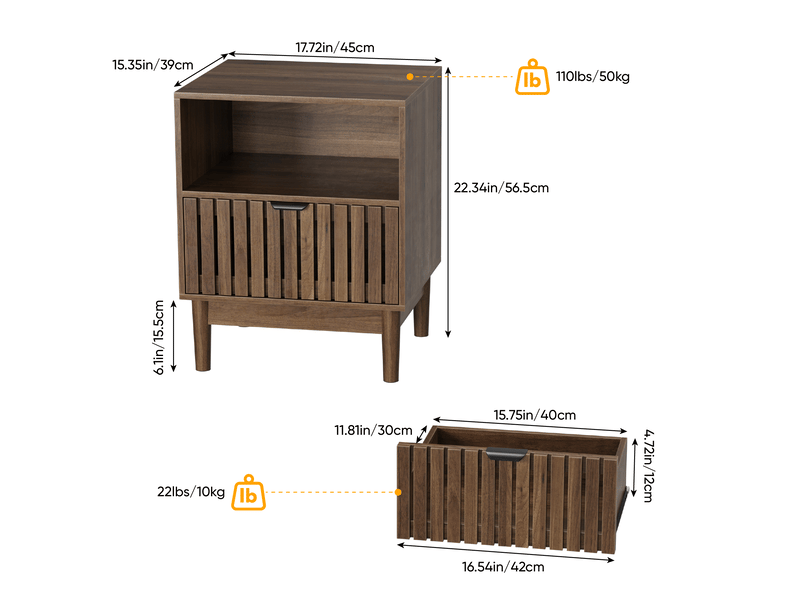  Table de chevet 45x39x56,5 cm avec 1 tiroir coloris noyer  - Conforama C