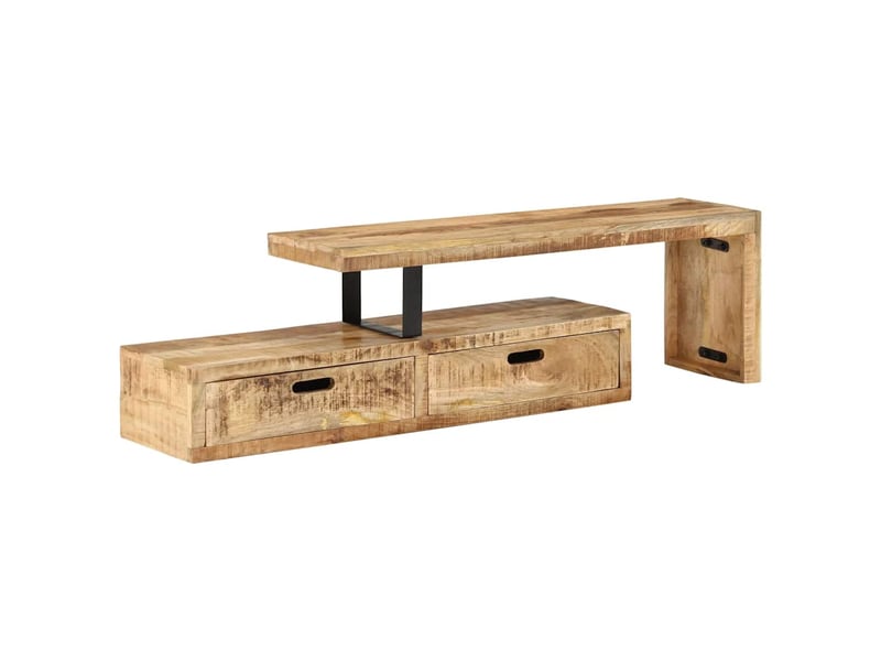  Meuble tv - banc tv - meuble de rangement (118-200) x 30 x 40 cm en bois massif de manguier  - Conforama D