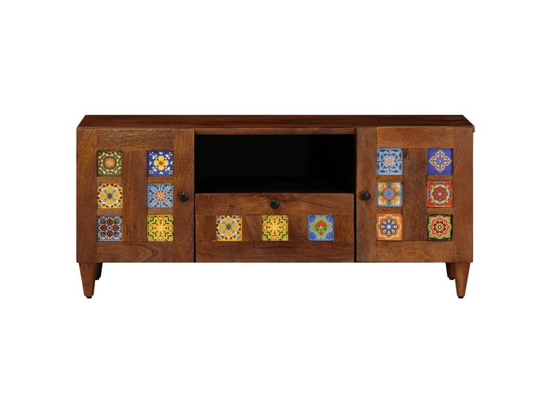  Meuble tv - banc tv - meuble de rangement noyer 105 x 33 x 46 cm bois de mangue massif  - Conforama D