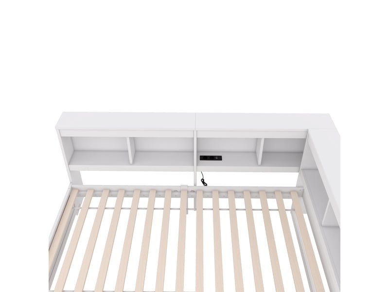 Lit banquette 90x200 cm avec tiroirs et étagères - prise et usb intégrés - bois blanc - Conforama W