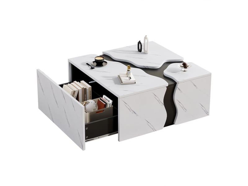 Table basse carrée pour salon, 70 x 70 x 31 cm, table basse avec tiroir, rangement et plateau effet marbre, table basse pour salon - Conforama A