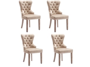 Chaise de salle à manger 53x46.5x95 cm, lot de 4, pieds réglables, clous décoratifs et poignée circulaire au dos, bois et velours, beige