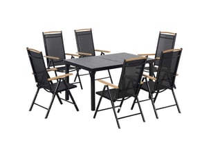Salon de jardin 6 places avec table 140 x 90 cm et chaises pliantes réglables noires
