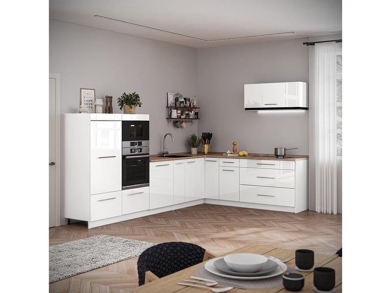 Vicco cuisine en angle, blanc haute brillanceblanc, 327 x 227 cm, pt marbre - Conforama C