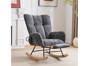 Rocking-chair en chenille avec coussins gonflables réglables, repose-pieds et rangement latéral, gris foncé