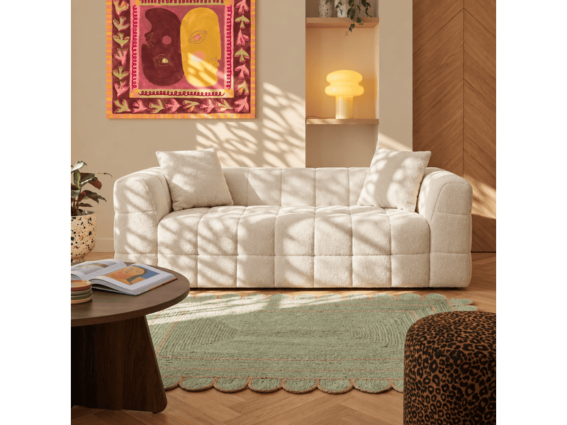  Canapé droit compressé jupa 3 places tissu bouclette beige  - Conforama D