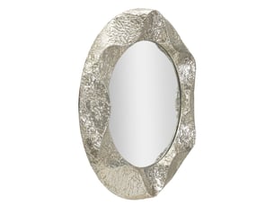 Miroir mural argelux rond avec cadre en fer argenté martelé 112 cm