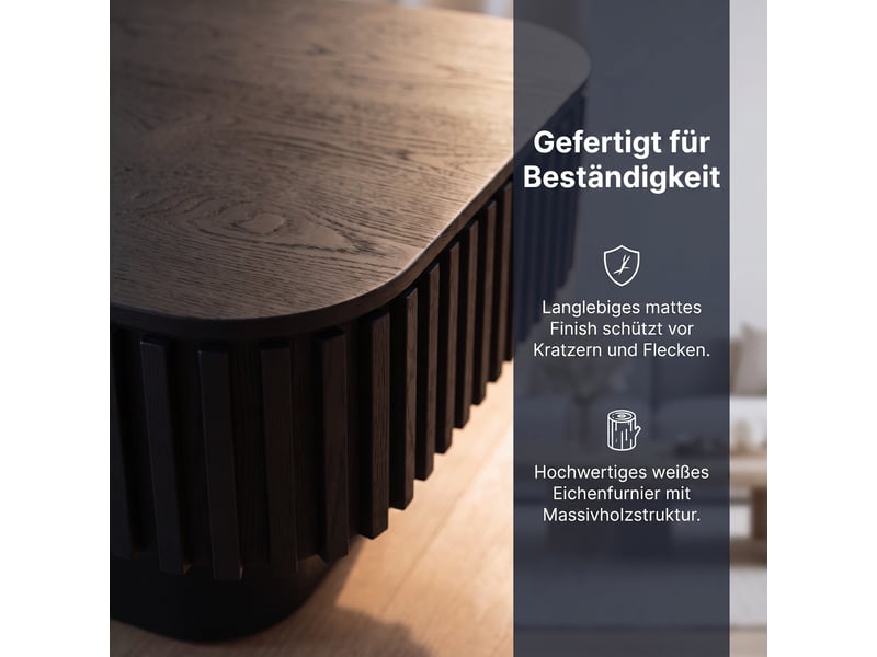  Table basse avec plateau amovible et rangement caché, finition nervurée noire, pour salon en bois et mdf  - Conforama E