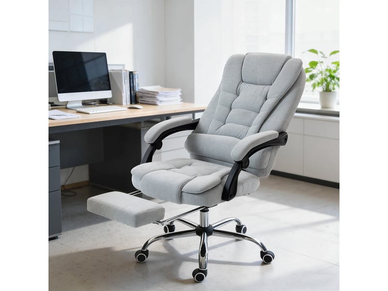 Fauteuil de bureau massant et chauffant, chaise de bureau, 70x65x119cm, gris clair - Conforama D