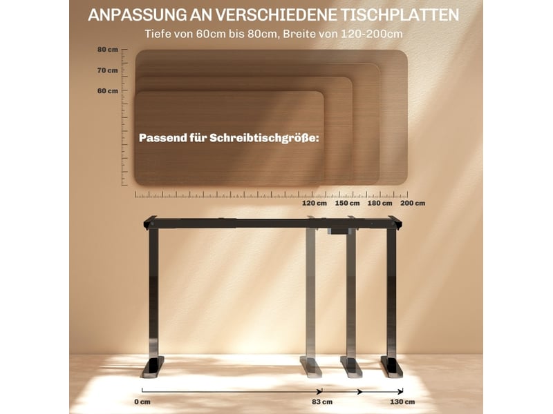  Piètement de bureau électrique réglable noir à 2 moteurs, mémoire 3 positions et protection anticollision  - Conforama C
