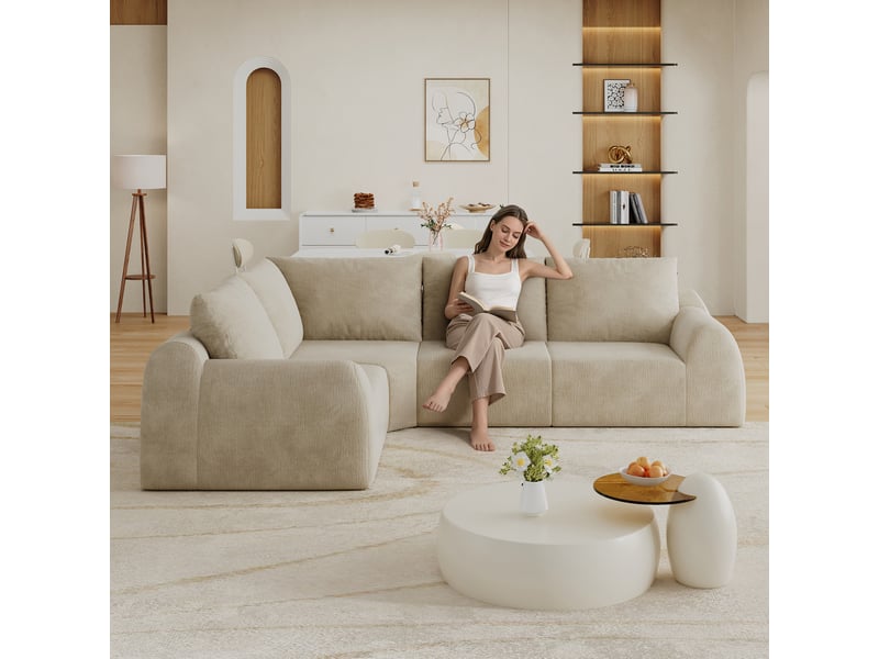  Canapé sans structure en mousse compressée 267 × 200 × 85 cm, kaki, tissu chenille, sans montage, mousse haute élasticité  - Conforama E