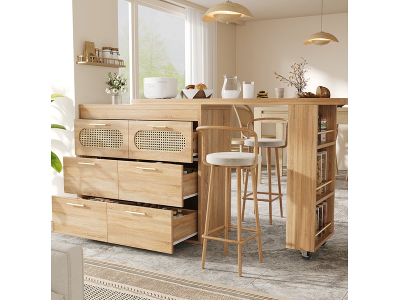  Table haute pivotante avec 6 tiroirs et rangement latéral, sécurité anti-basculement pour cuisine en mdf nature  - Conforama B