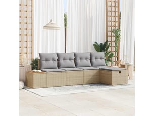 Vidaxl ensemble de canapé de jardin avec coussin 5 pcs beige polyrotin