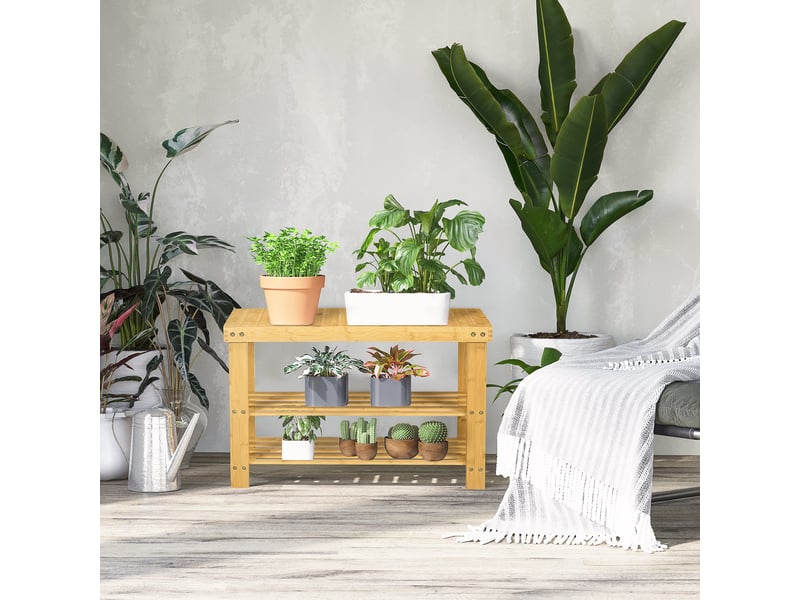  Banc à chaussures, 3 étagères, espace pour 6 à 9 paires de chaussures, jusqu'à 130 kg, bambou, 70 x 28 x 45 cm  - Conforama D