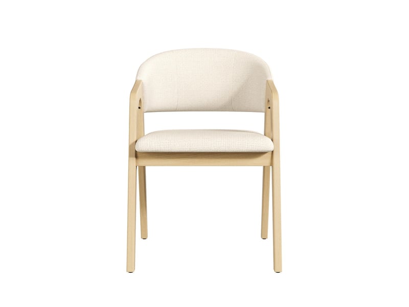  Lot de chaises 4 pièces chaise repas respirantes en bois massif revêtement en lin assise confortable style moderne finition bois naturel coloris beige  - Conforama A