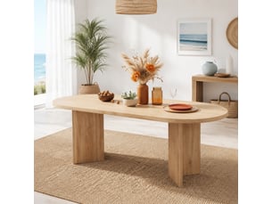 Table de salle à manger pour 6 à 8 personnes, plateau de 18 mm et coins arrondis, en mdf chêne, 160 × 80 cm
