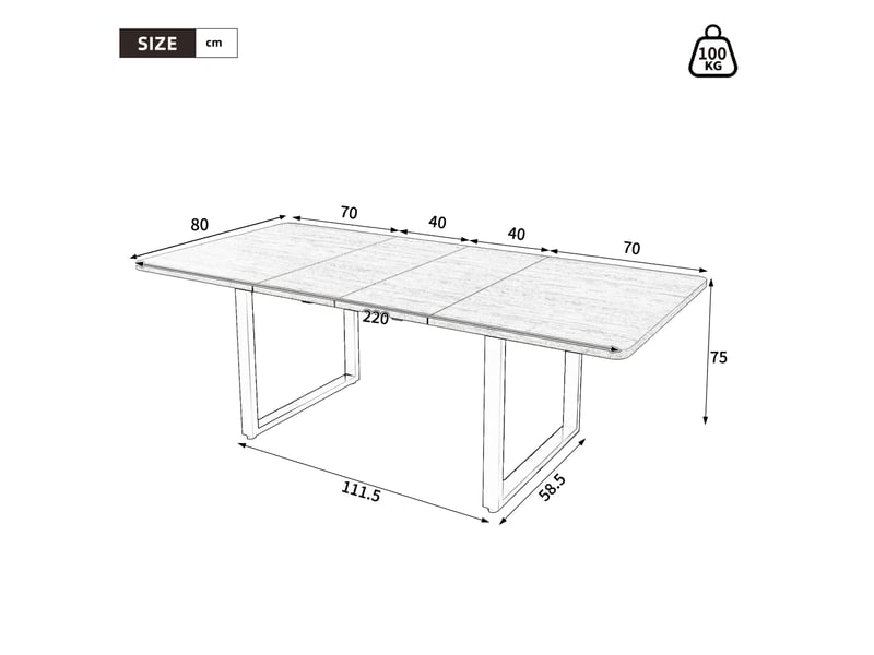  Table à manger extensible 140-220x80 cm mdf coloris naturel, pieds en métal  - Conforama C