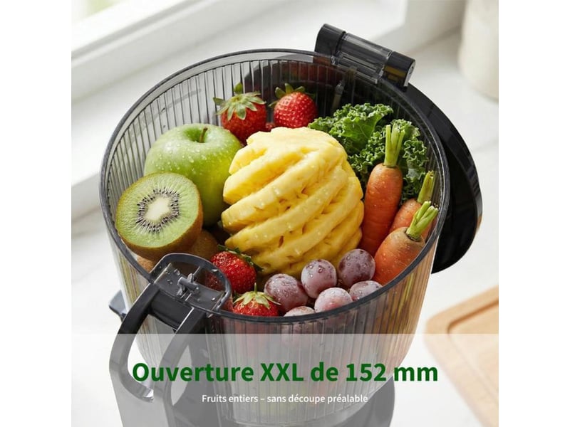 Extracteur de jus lent 400 w ouverture xxl 152 mm cuve 1,8 l noir argent 401650_AABAS76438_6_DROPFR - Conforama B