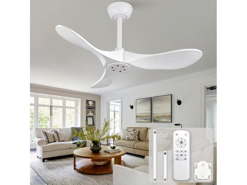 Ventilateur de plafond 90x90x26 cm blanc à 3 pales avec télécommande - Conforama B