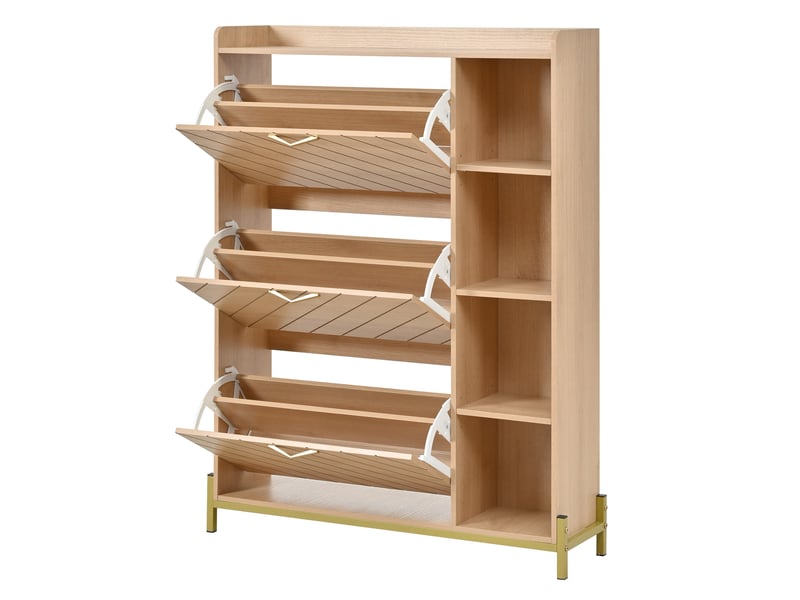  Meuble à chaussures 90x24x119 cm, 3 abattants, étagères latérales et format ultra-fin, rangement pour entrée et couloir - naturel  - Conforama E