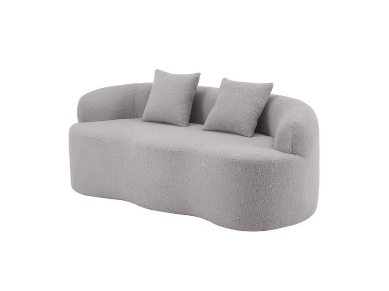 Canapé 2 places courbé en tissu bouclé – canapé compression avec coussins inclus, assise confortable, mousse haute résilience – gris clair - Conforama A