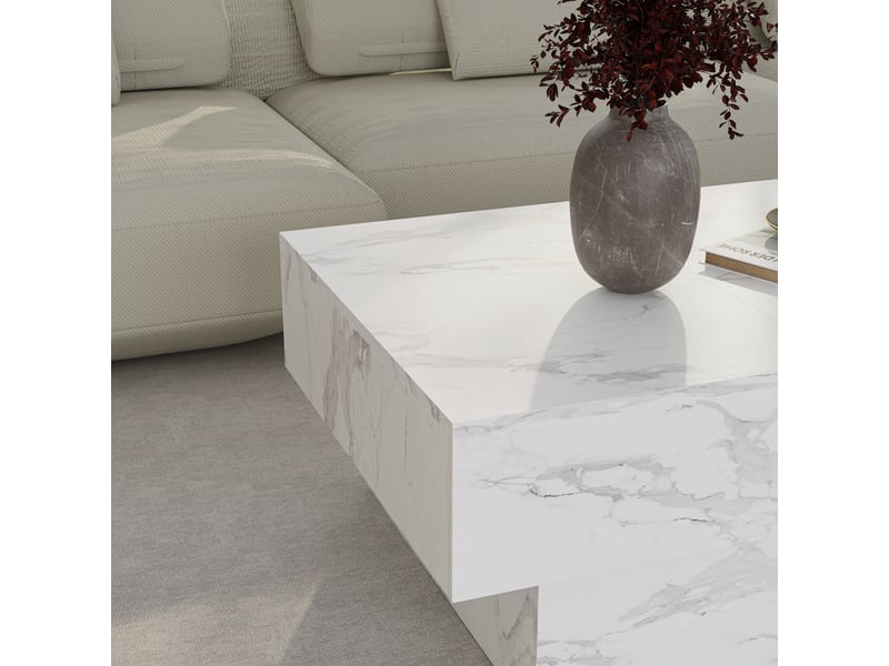 Table basse extensible lens 80 x 60 x 36 cm effet marbre blanc [en.casa]  - Conforama C
