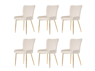 Chaise en velours - ensemble de 6 - beige+or - velours - pieds en métal doré - soutien lombaire - poids supporté 150 kg