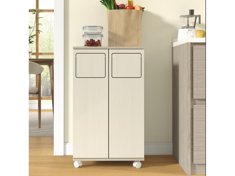 Armoire de tri des déchets modenvie 46,7 x 35 x 80,3 cm en mdf effet bois clair avec roulettes blanches - Conforama B