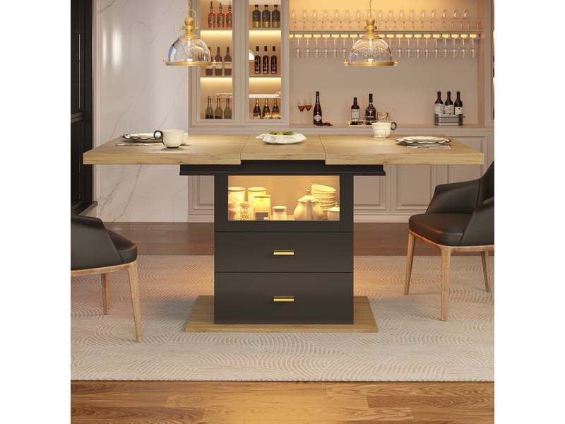 Table de cuisine rectangulaire avec allonge noir - 80x110-140max.cm led mdf table noir - Conforama D