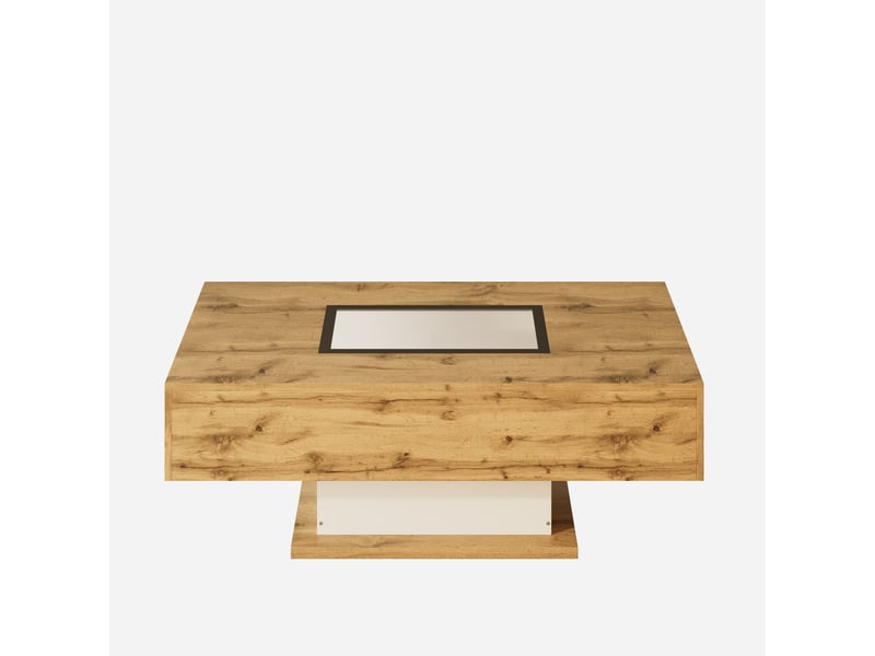  Table basse naturel, 2 tiroirs, rangement, éclairage led, portes vitrées, design moderne, usage quotidien - 110.2x60x39.7cm - salon  - Conforama D