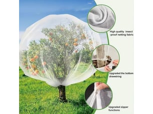 Filet de protection pour arbres fruitier 2 × 2,4 m – housse anti-insectes avec fermeture éclair et cordon, filet anti-oiseaux et animaux pour jardin et plantes