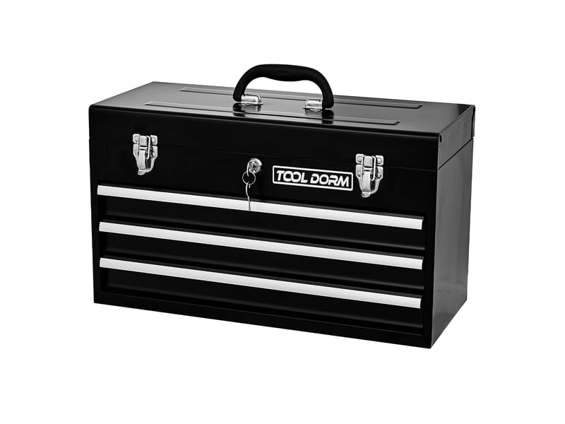  Boîte à outils métal 20,3 3 tiroirs verrouillable coffre rangement atelier garage noir  - Conforama A