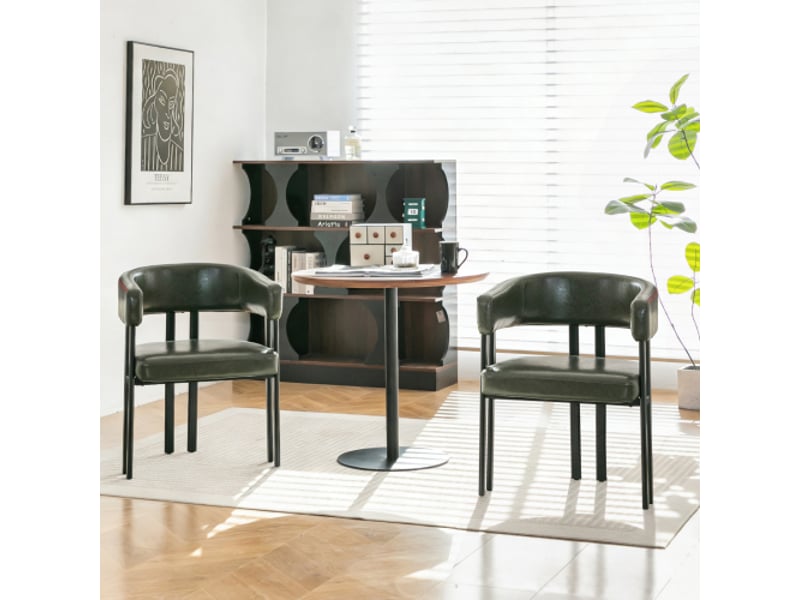  Chaise de salle à manger moderne en cuir synthétique – dossier incurvé, accoudoirs, tonneau métal, cuisine &amp; restaurant  - Conforama D