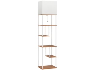 Lampadaire avec étagères, lampadaire sur pied de salon dimmable, 40 x 29 x 171 cm, télécommande, bois naturel