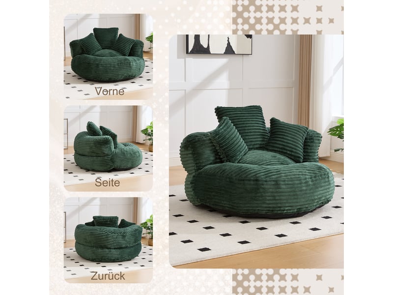  Fauteuil de salon, fauteuil confortable : en velours tricoté, vert foncé, avec pouf  - Conforama E