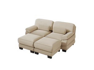 Canapé modulaire 2 places 194x161x94 cm, tendre, assise profonde, dossier, avec 2 poufs, en velours côtelé, beige