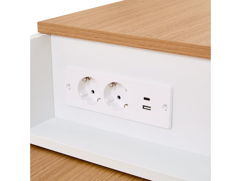  Îlot de cuisine extensible blanc avec prises et rangements 177 cm Fay Lum - Conforama R