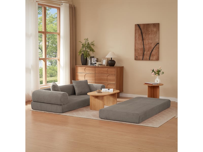 Canapé droit convertible 2 places 195 cm taupe, velours, mousse haute densité, sans montage Fay Lum - Conforama E