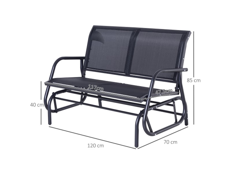  Balancelle de jardin 2 places en métal noir, banc à bascule, mobilier extérieur, 120x70x88 cm  - Conforama C