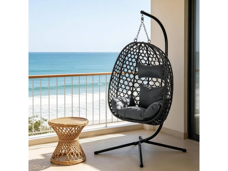  Fauteuil suspendu œuf avec support hauteur réglable 105x105x195 cm evryae  - Conforama B