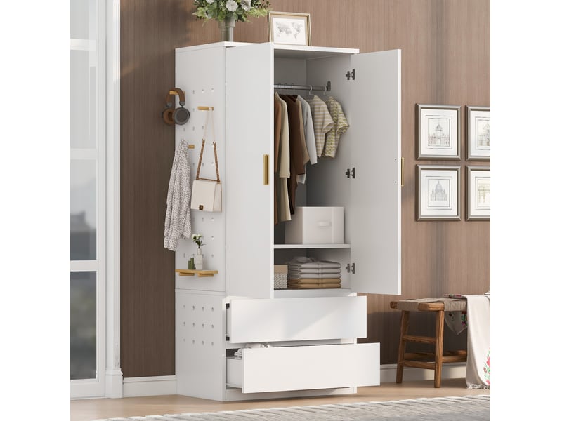 Armoire 70x50x170 cm blanche avec 2 tiroirs et panneau perforé  - Conforama D