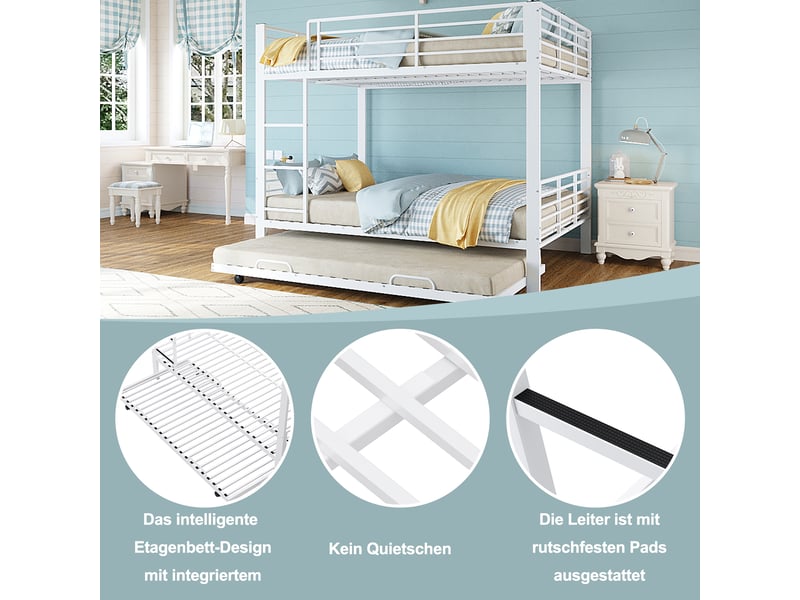 Lit superposé - métal - blanc - extensible 205x145x170cm - Conforama C