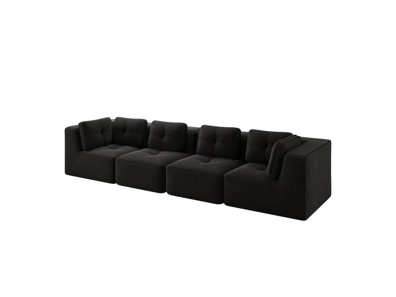 Canapé d'angle modulaire avec assise profonde, dossier confortable, base antidérapante en corduroy noir - Conforama A