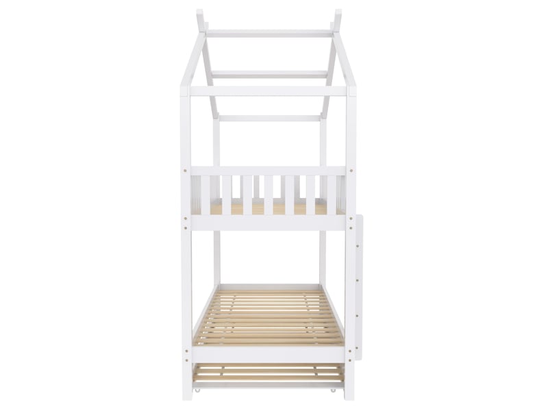  Modenvie lit cabane gigogne 90x200 cm - 3 couchages, structure en pin massif, sans matelas - blanc  - Conforama E