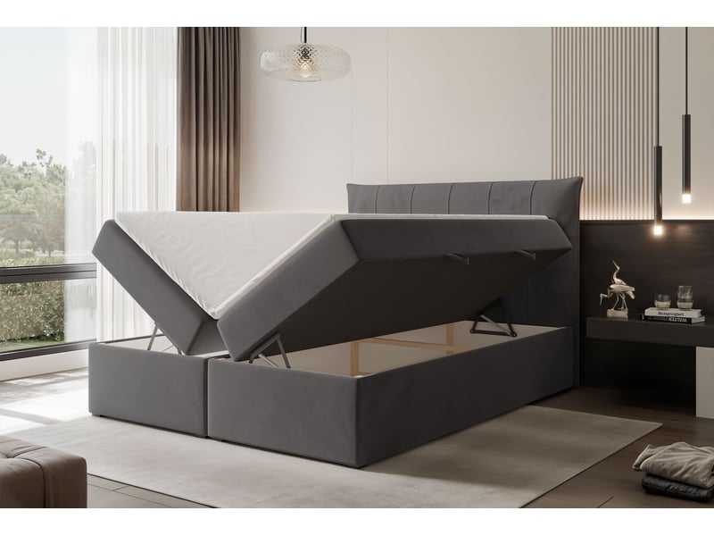 Lit coffre chester - 180x200 cm - avec matelas et surmatelas - velours dense - gris CHESTER - Conforama C