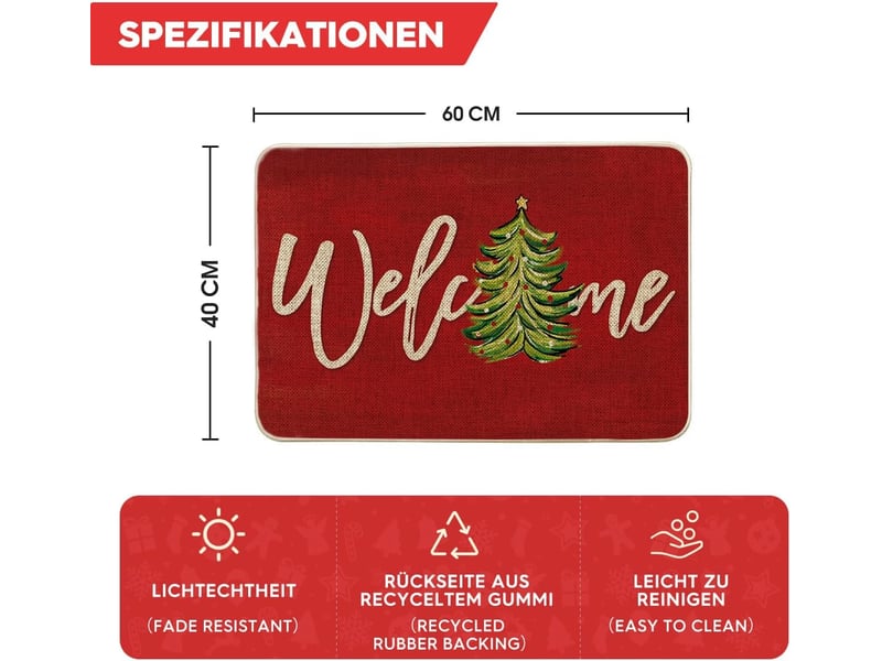 Paillasson de noël, motif arbres, pins et étoiles, décoration saisonnière de noël, tapis de cuisine, tapis de sol pour intérieur et extérieur, 40 x 60 - Conforama D