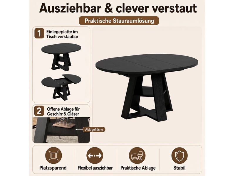  Table à manger extensible 150x110 cm avec rangement mdf noir effet bois  - Conforama D