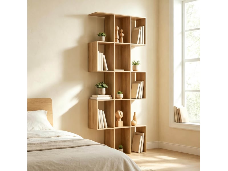 Bibliothèque 5 niveaux 80x24x200 cm – chêne – forme s avec 15 niches ouvertes, gain de place - Conforama B